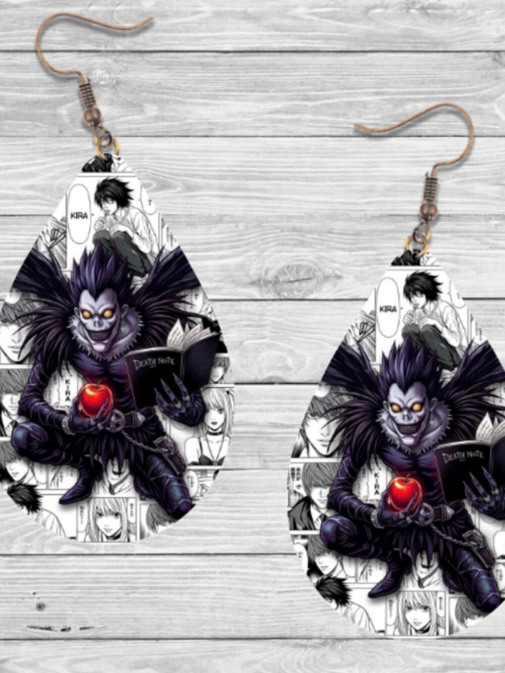 Death Note Earrings: Anime Wooden Teardrop Hypoallergenic Earrings